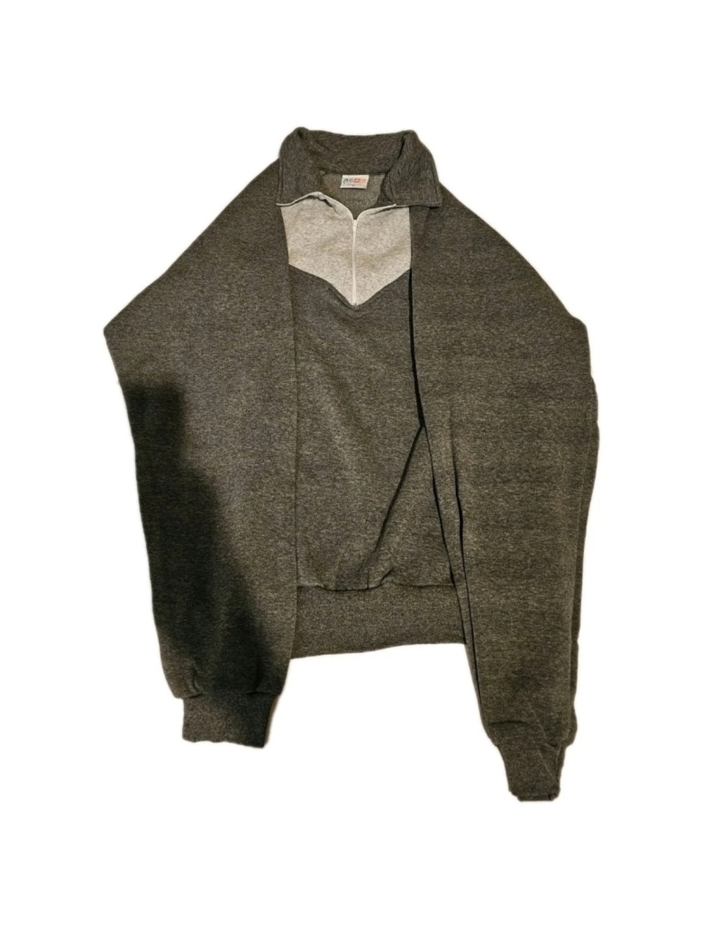 Vintage 80s Acton 1/4 Zip Sweatshirt XL Made in USA Grey Colorblock Pullover